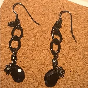 Black Dangle Earrings - RECLAIMED Links & Crystals